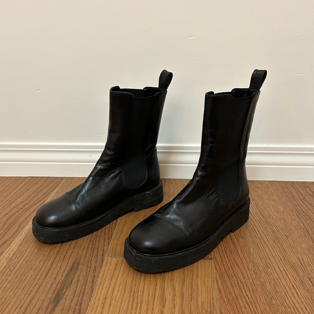 STAUD Black Leather Chelsea Boots